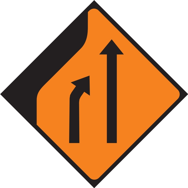 Merge To The Right Roadworks Sign
